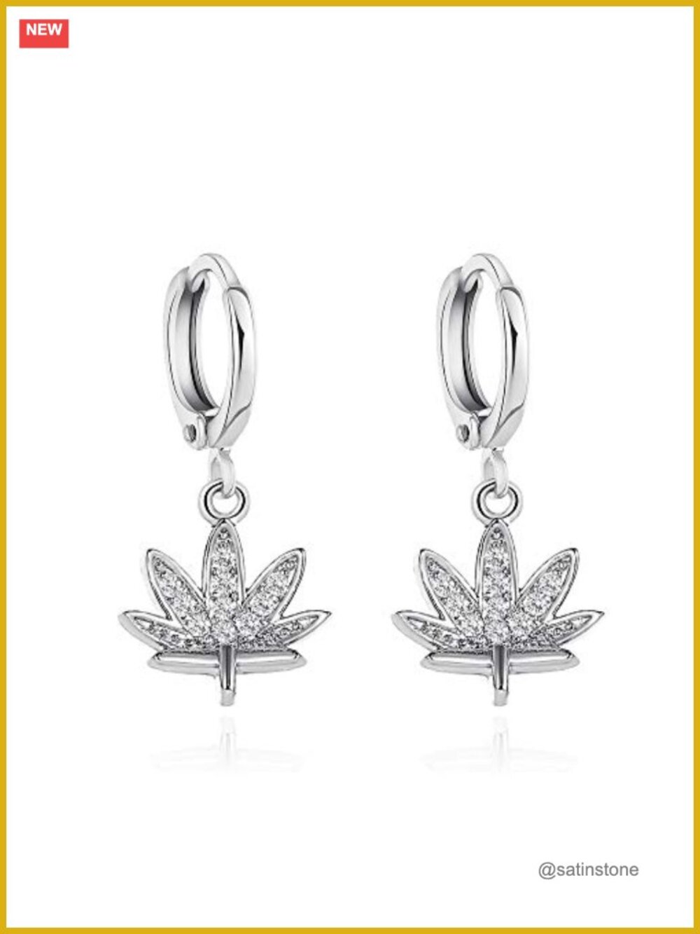 Rhinestone Maple Leaf Huggie Hoop Earrings Silver-Tone Fall Jewelry